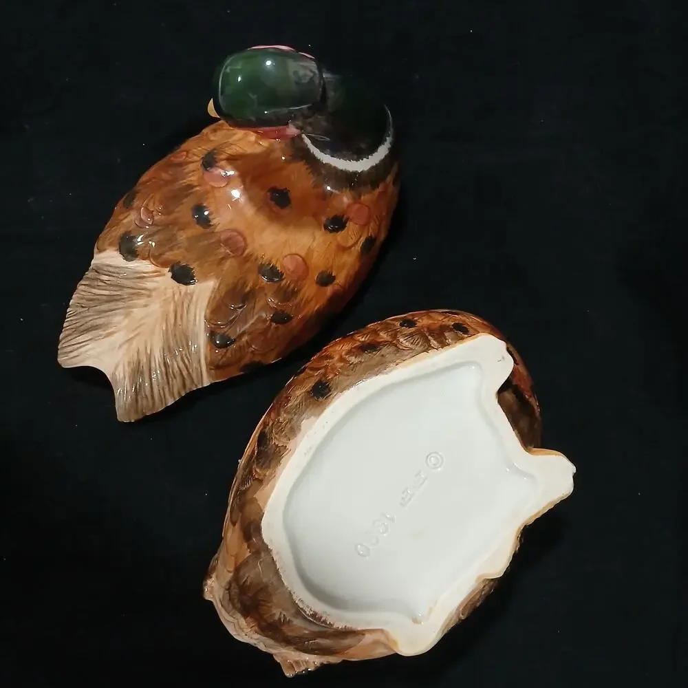 Fitz and Floyd Pheasant Bird Covered Quail Pheasant Gravy Boat Covered Dish 1990